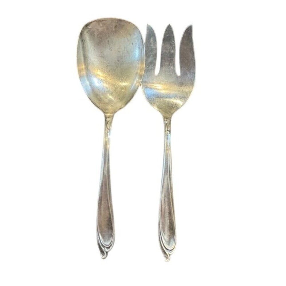 Vintage Silver Plated Salad Serving Spoon & Fork Set With Elegant Design